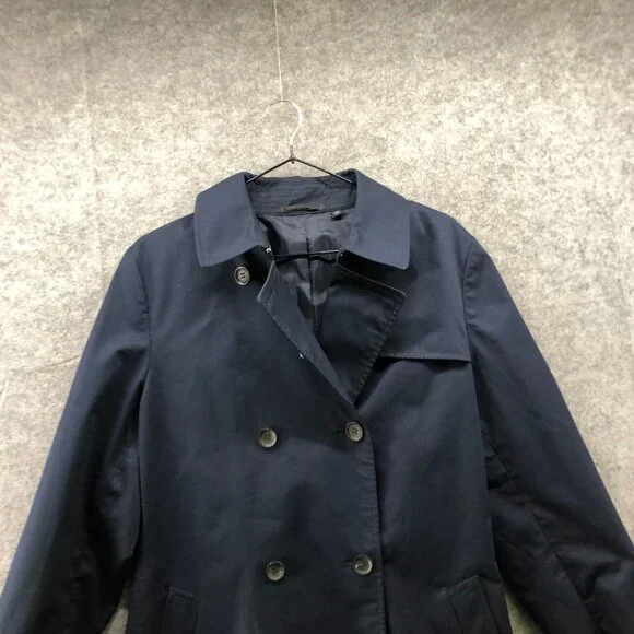 Uniqlo Belted Trench Coat Womens L Navy Blue Longline Buckle Double Breasted - Picture 3 of 8
